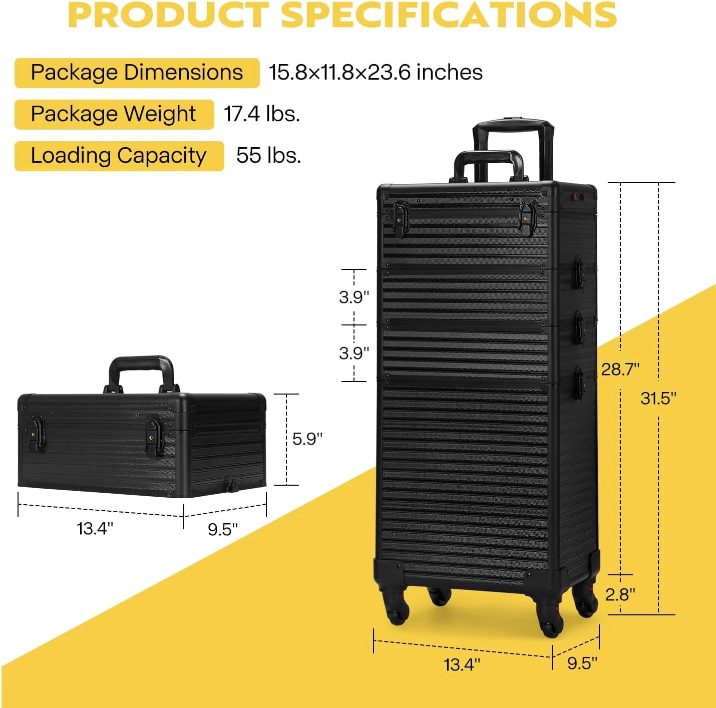 SPECSTAR 4 in 1 Rolling Makeup Train Case with Mirror of LED Lighted 3