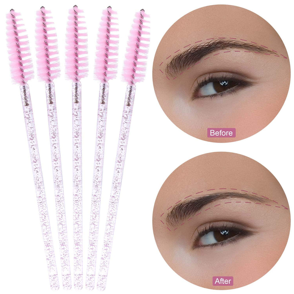 GMZW 300PCS Eyelash Mascara Brushes, Disposable Lash Spoolies, Crystal