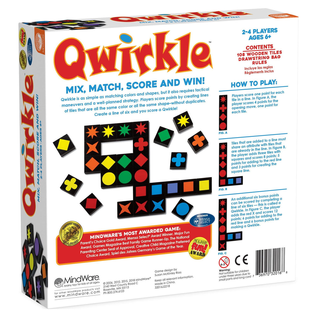 MindWare Qwirkle Strategy Board Game, 108 Durable Wooden Tiles with Ca