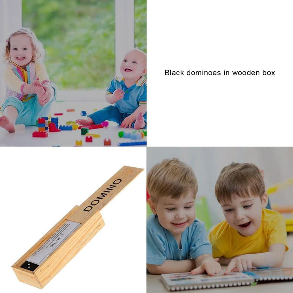 Wooden Boxed Black Dominoes Wooden Board Game Teaching Aids