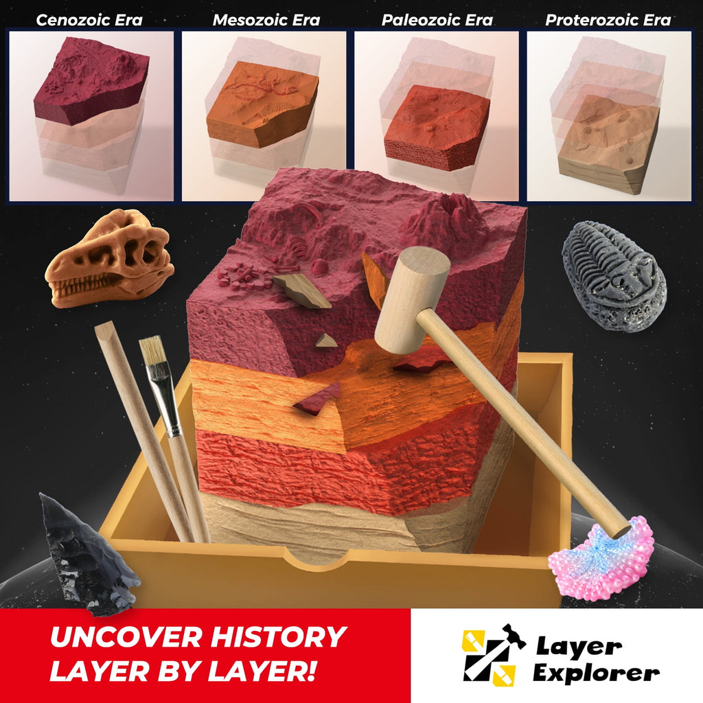 Piano Potato Paleontological Site Fossil Dig Kit for Kids, 4 Eras Laye