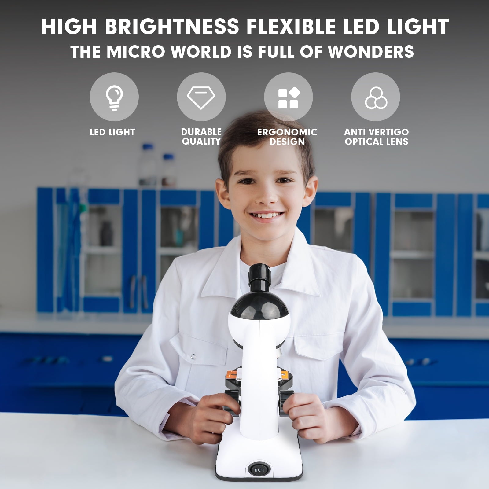 Freecat Kids Beginner Microscope STEM Kit 200X 600X 1200X, Dual LED Li