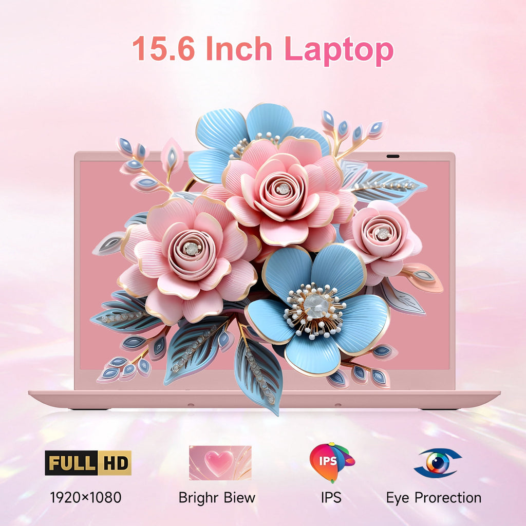 HPUMLSE 15.6" Pink Laptop Computer, 16GB RAM 512GB SSD, Intel Pentium