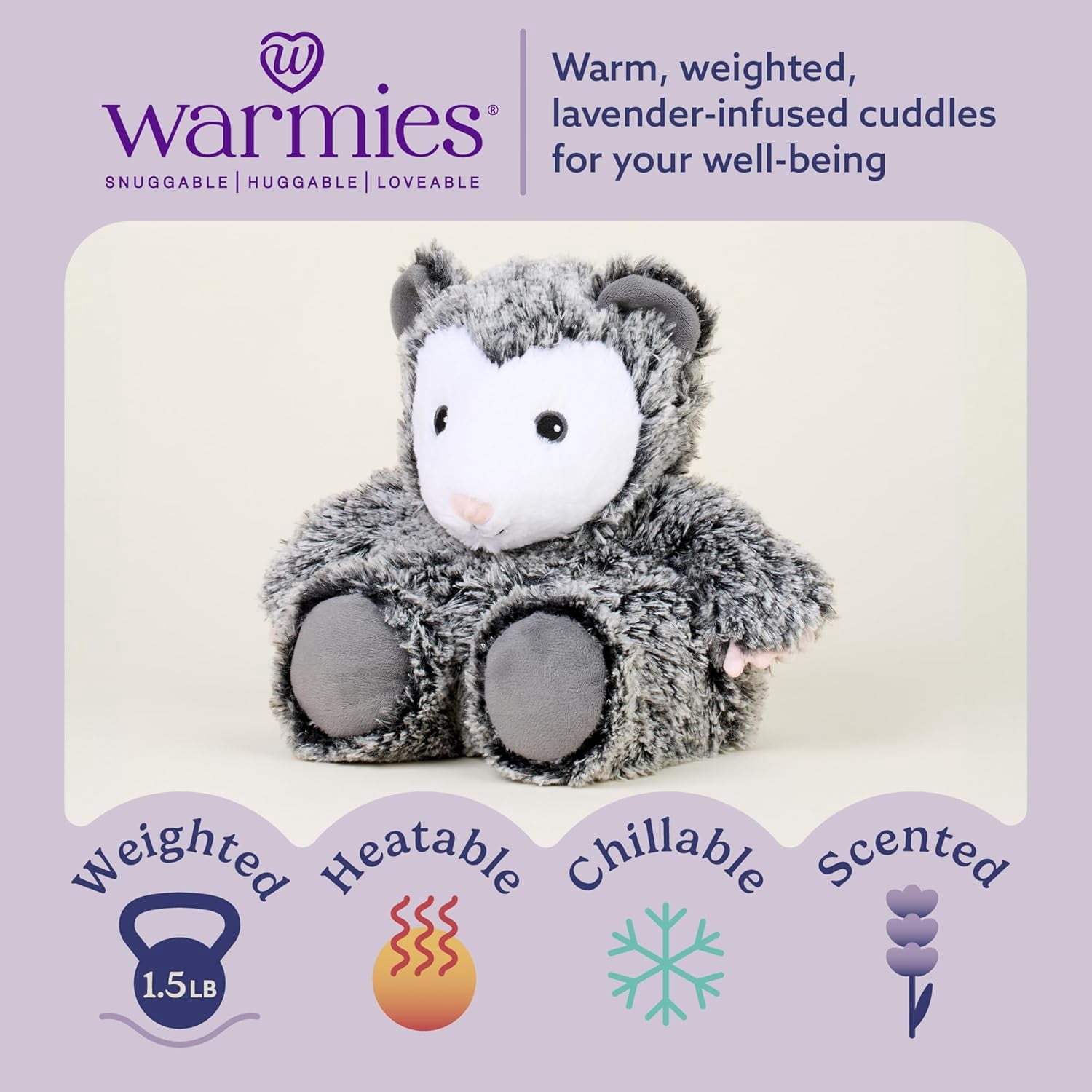 warmies 13” Opossum Stuffed Animal, Microwavable Heated Plushies and