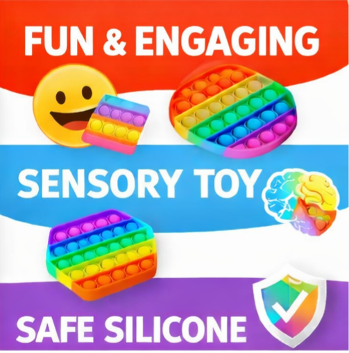 Q&Q Basics 3 Pop Push Fidget Toy, Bubble It Sensory Stress Ball, Multi