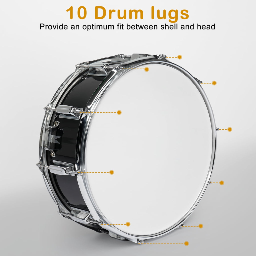 Snare Drum Set with Drumstick Holder, Snare Drum Bag, Strap, Mute Pad