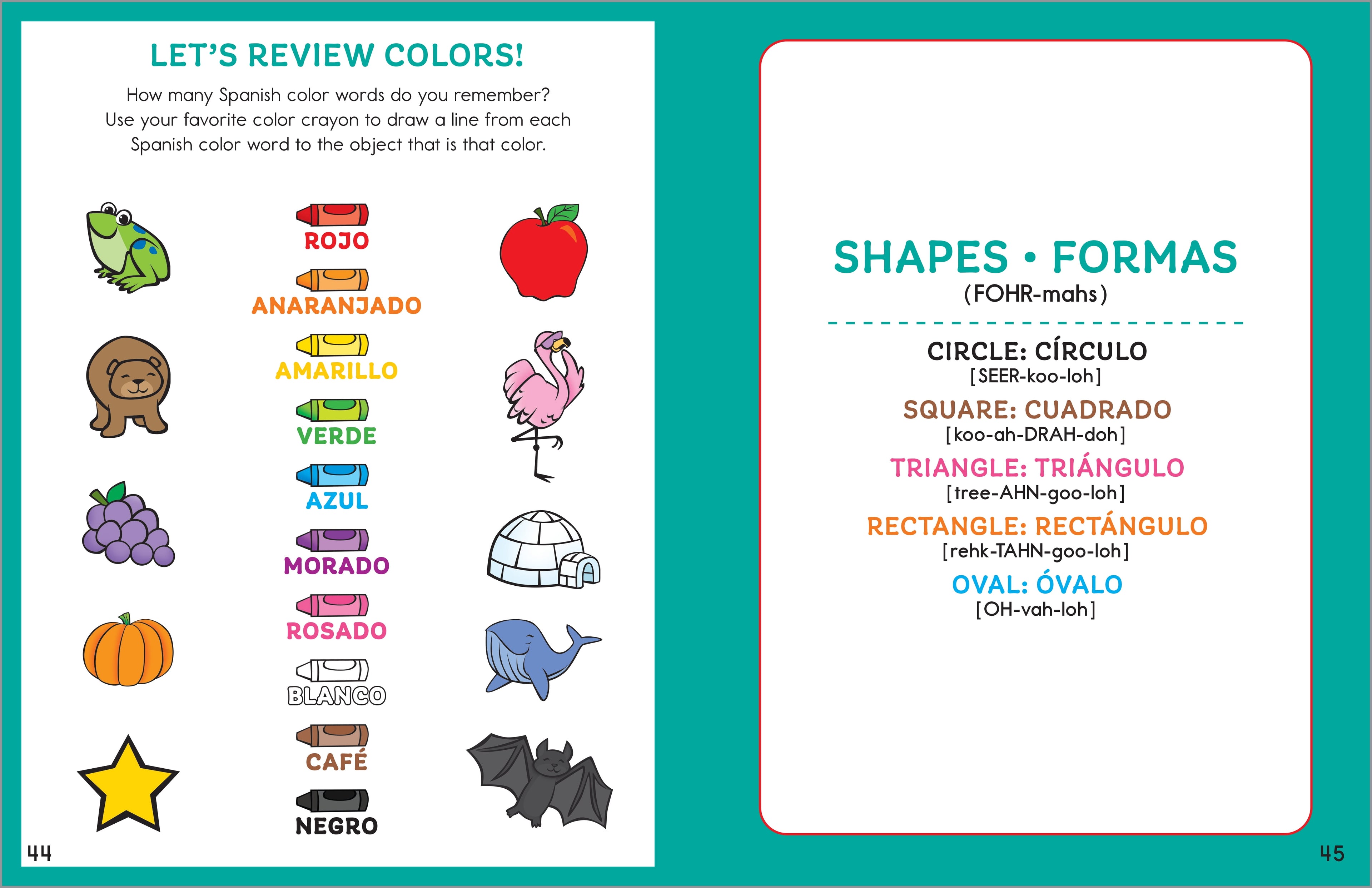 Spanish Workbook for Kids: Learn Spanish Words for Colors, Shapes, and