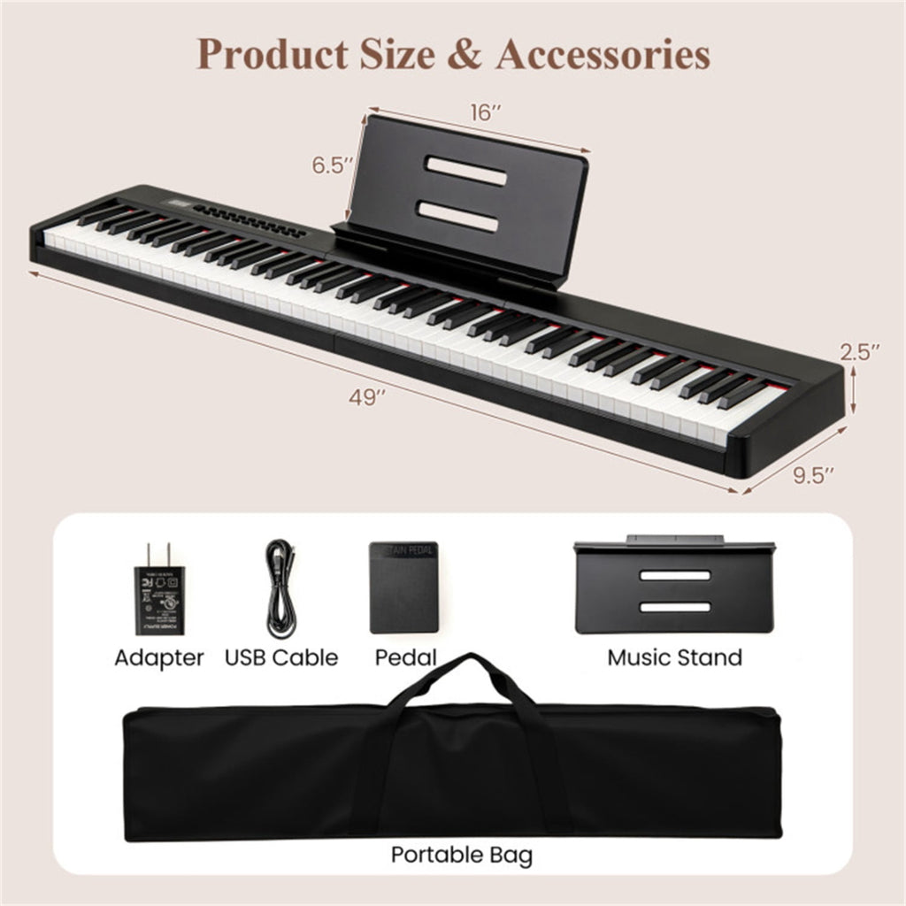 88-Key Velocity-Sensitive Digital Piano, 124.46×24.13×6.35 cm French