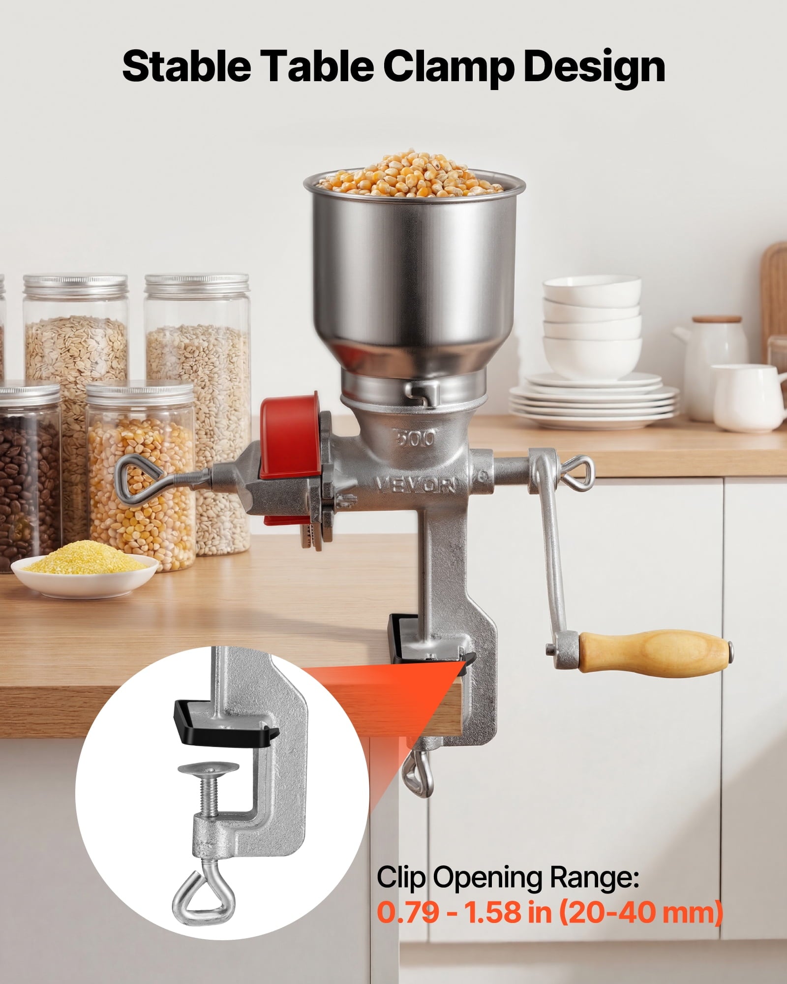 VEVOR Manual Grain Mill with High Hopper, Hand-Crank Corn Grinder, Hea