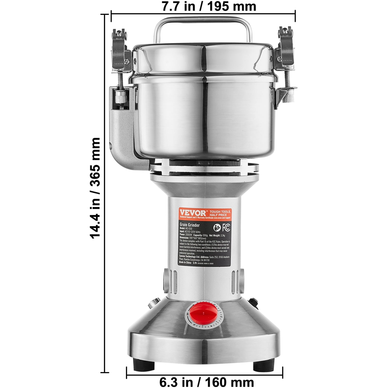 VEVOR 550g Electric Grain Mill Grinder, High Speed 2000W Commercial Sp
