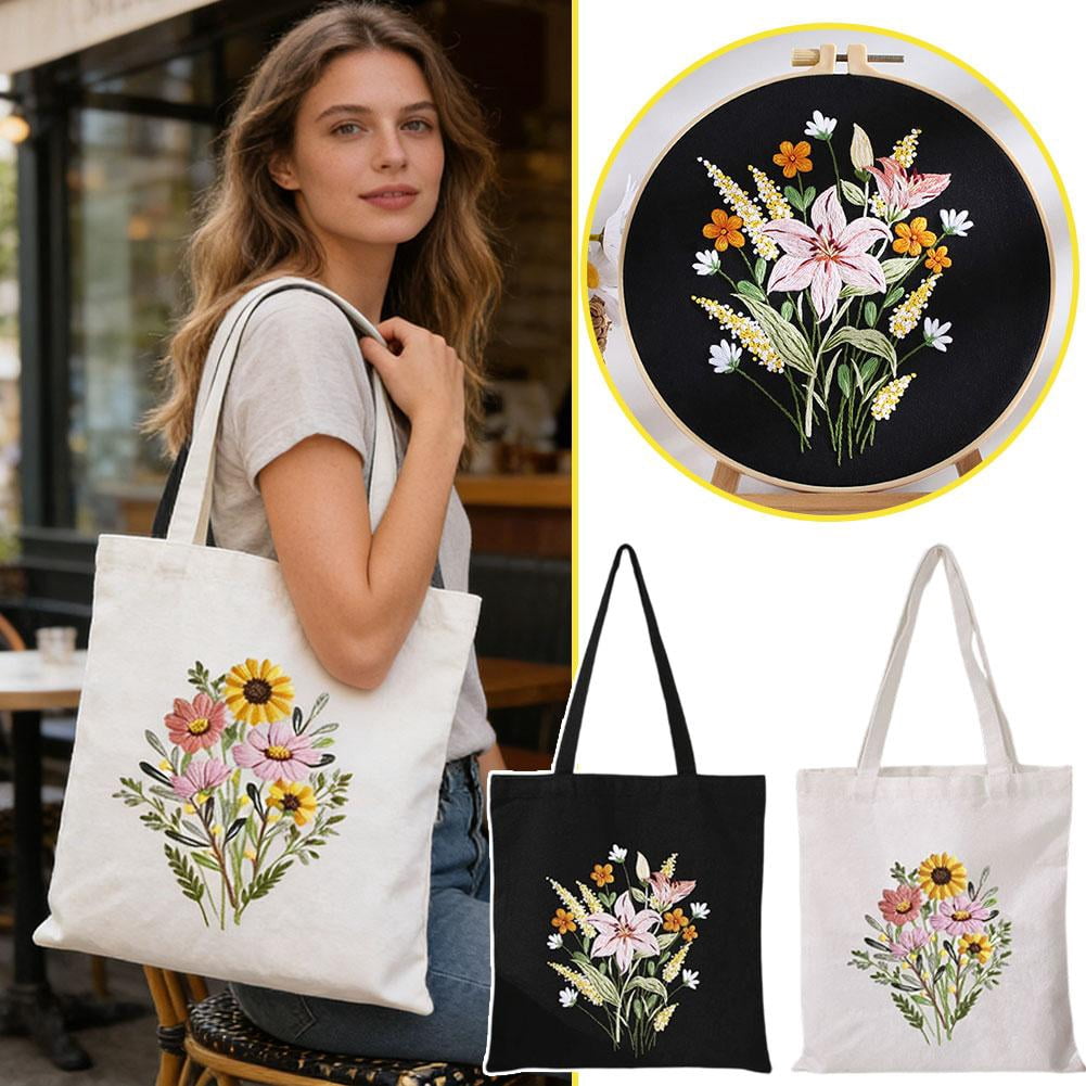Embroidery Starter Kit for Beginners, DIY Canvas Tote Bag Embroidery K