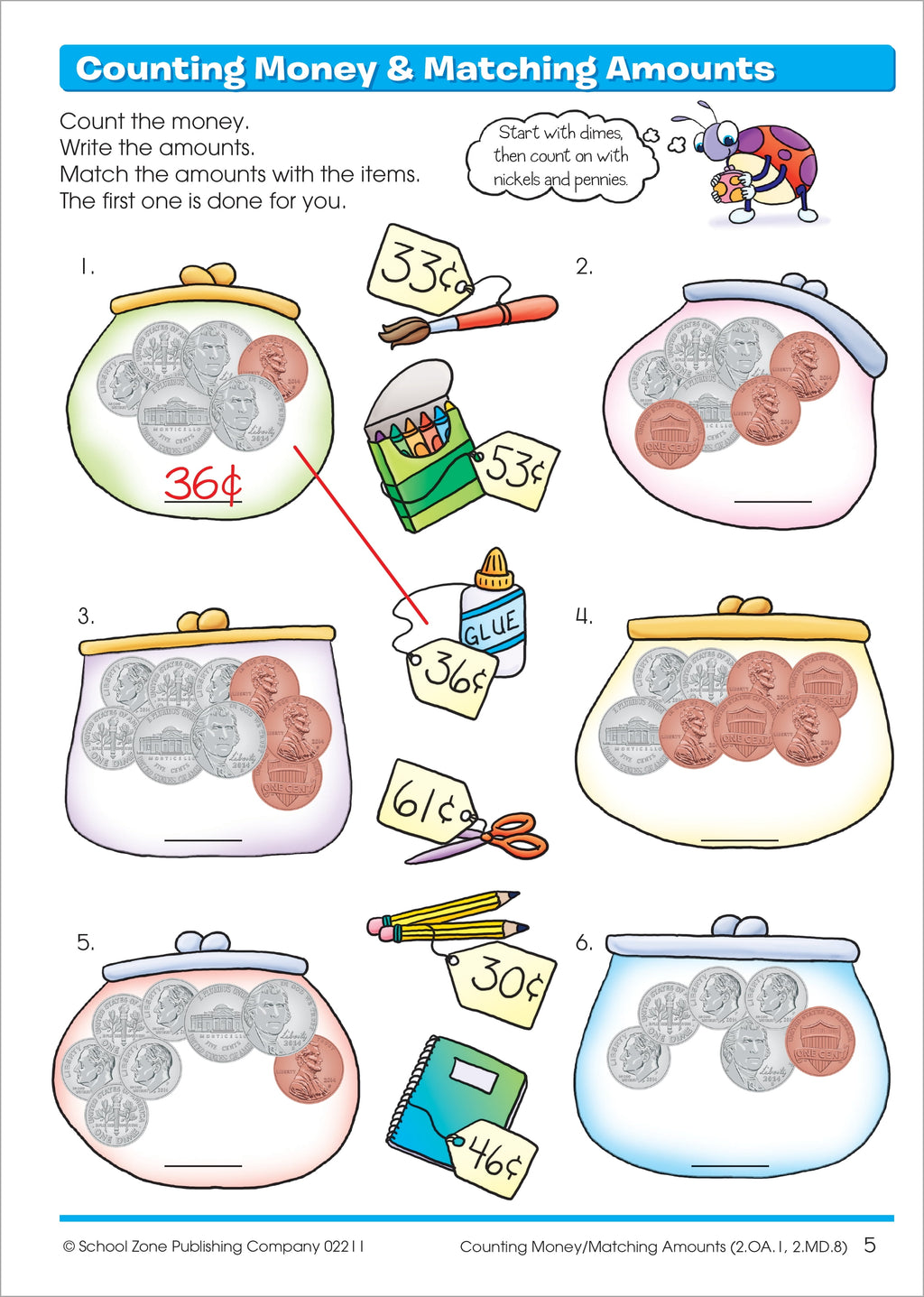 School Zone Time, Money & Fractions Workbook