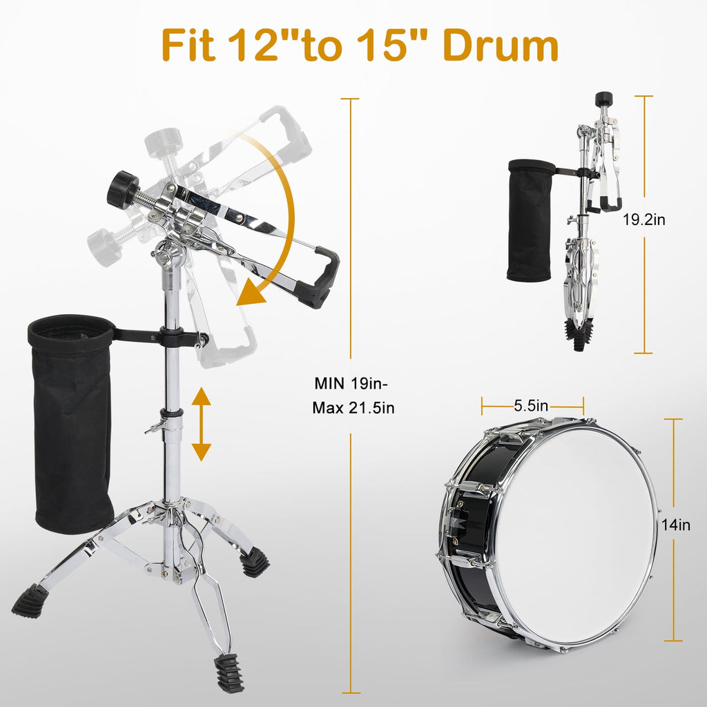 Snare Drum Set with Drumstick Holder, Snare Drum Bag, Strap, Mute Pad