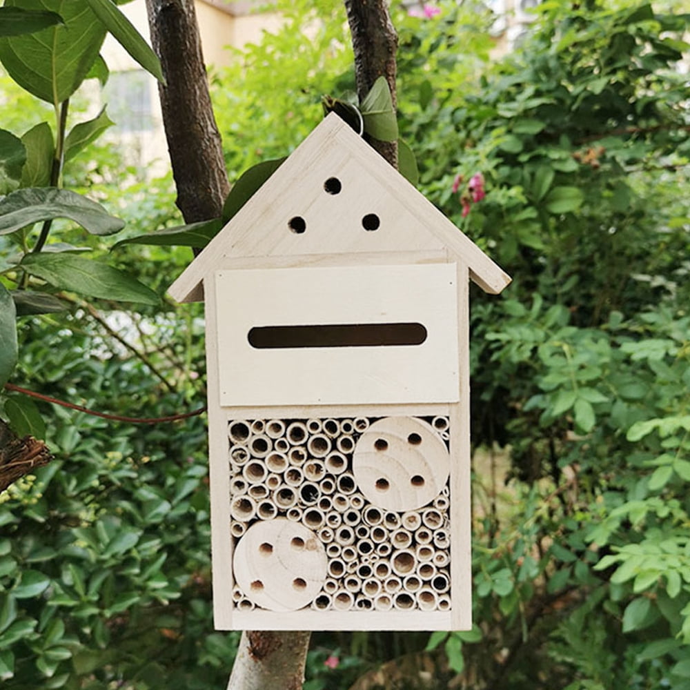 MLfire Bee House Natural Wooden Bee Hive House, Natural Pine Wood Hang
