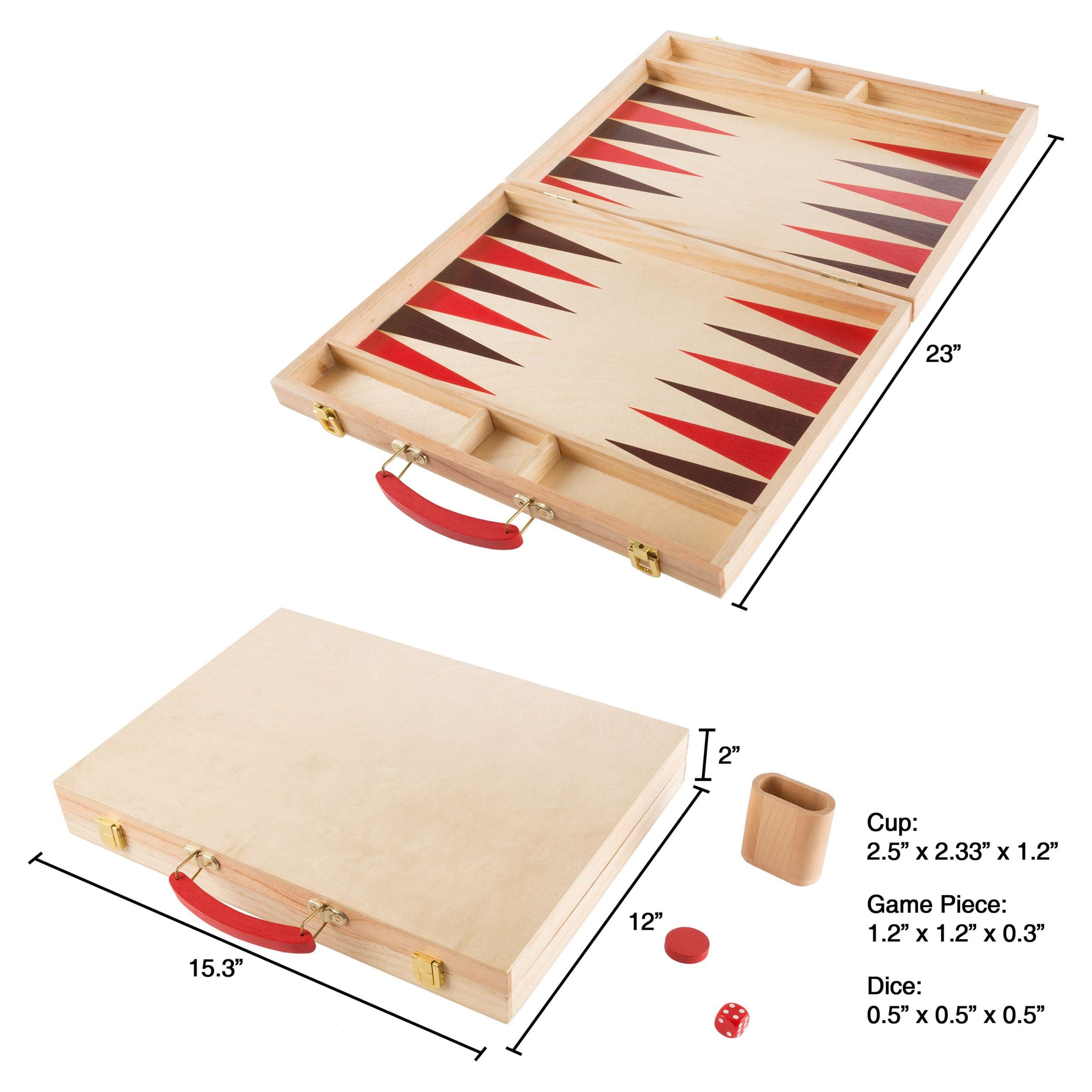 Wood Backgammon Board Game Set With Folding Board For Storage, Portabl