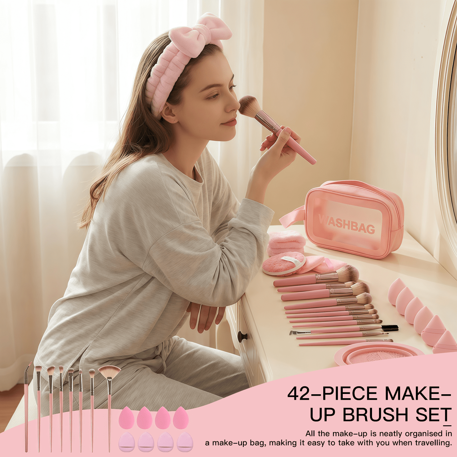42Pcs Professional Makeup Brush Set, All-in-One Makeup Kit with Sponge