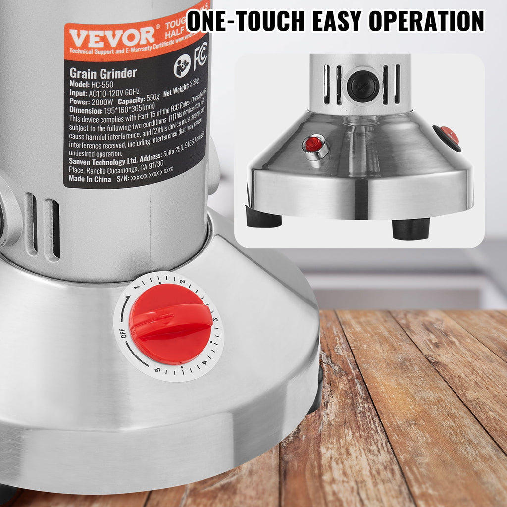 VEVOR 550g Electric Grain Mill Grinder, High Speed 2000W Commercial Sp