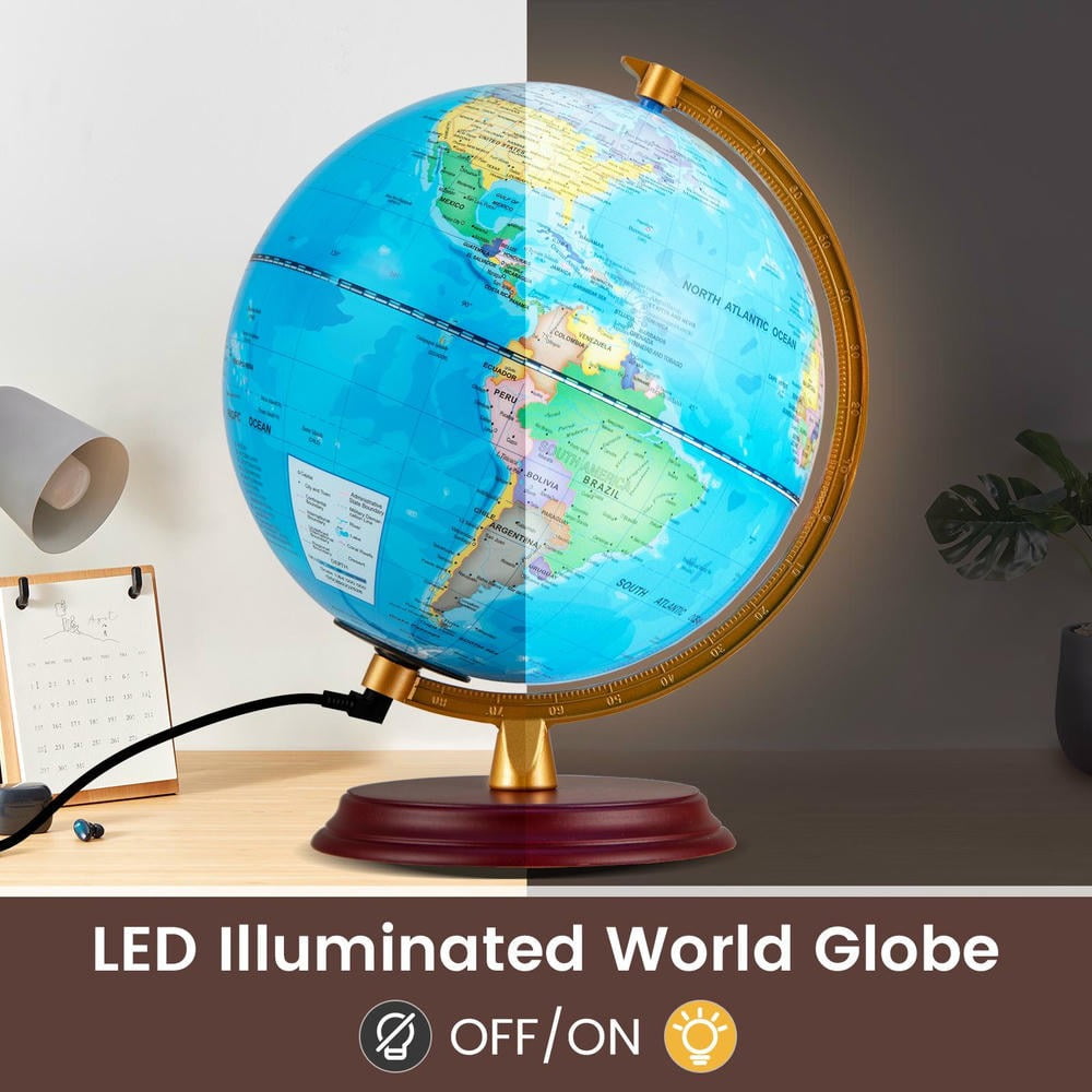 Barara King 8 Inch World Globe for Students with Wooden Stand and HD M