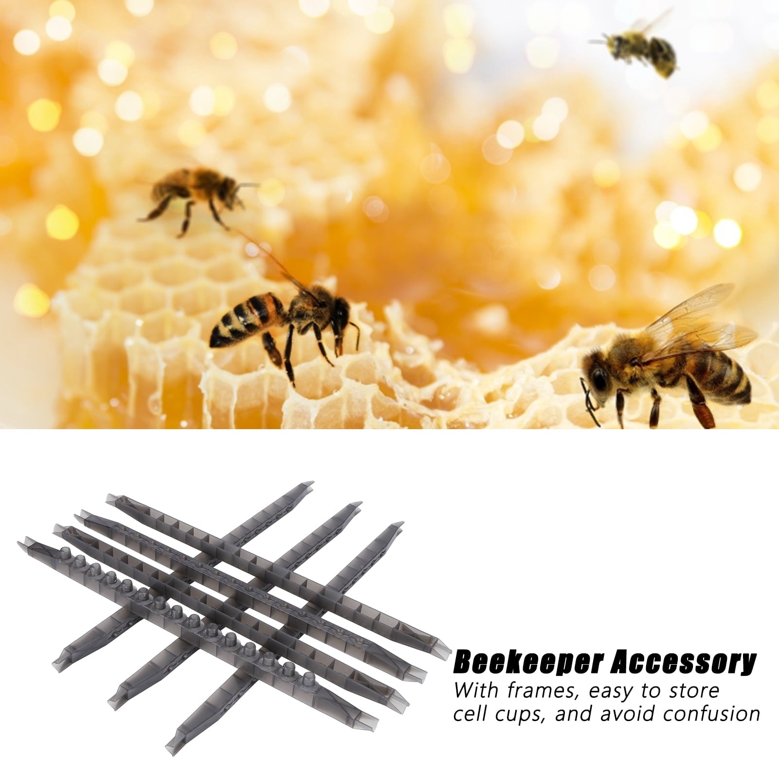 Rupoun Queen Bee Cell Cups Kit with 7 Frames, 100 Pcs Plastic Rearing