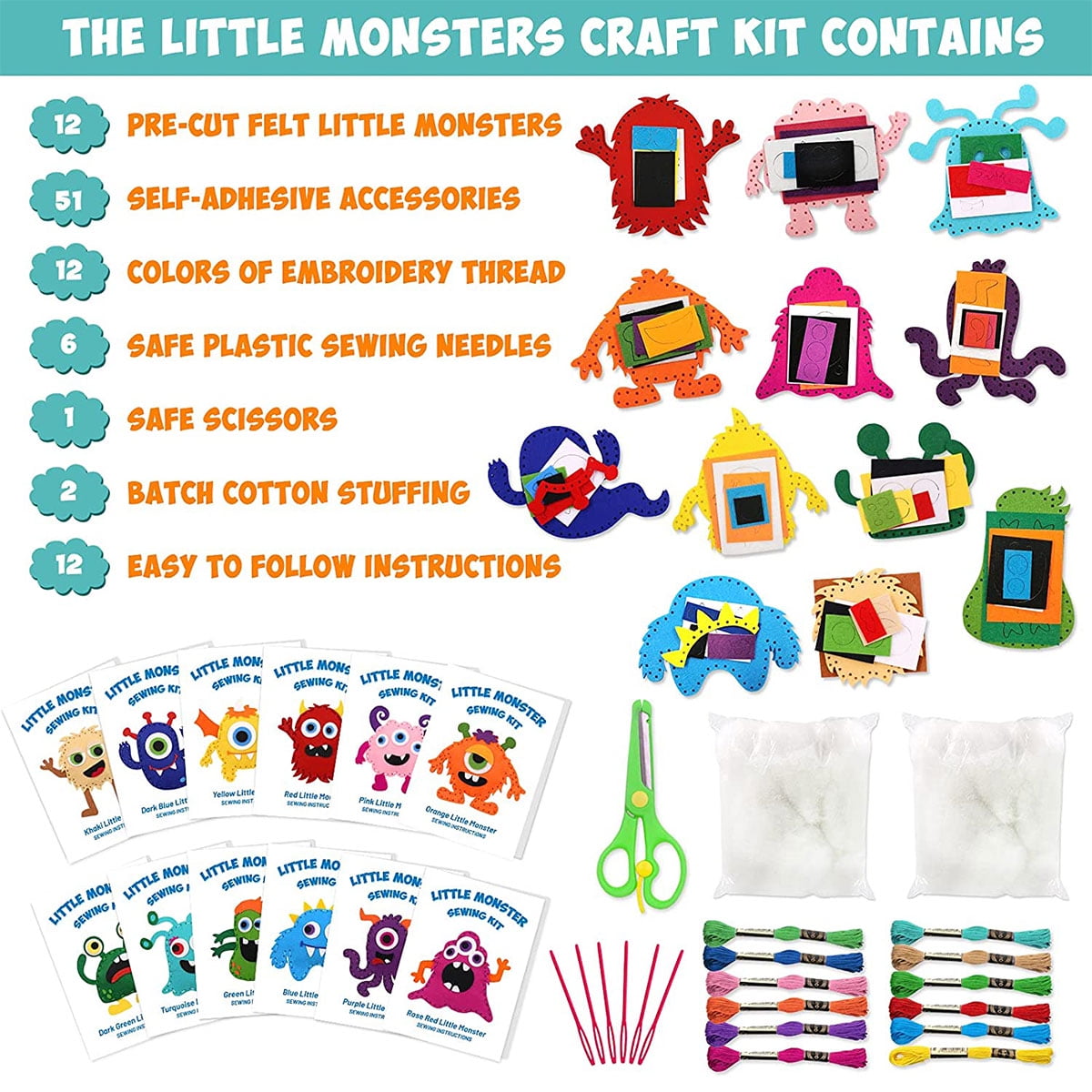 Austok Felt Craft Kit, DIY Sewing Felt Plush Animals for Kids Beginner