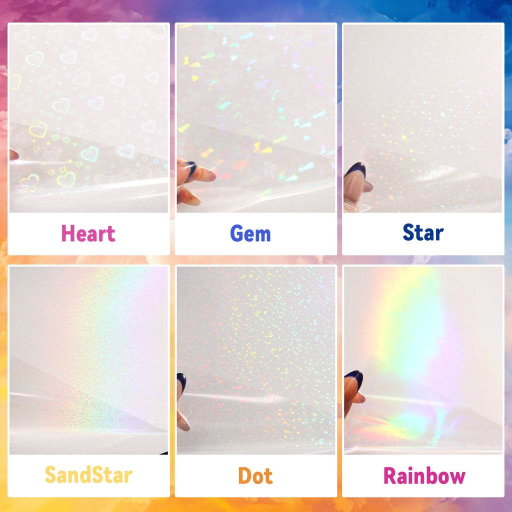 30 Sheets A4 Holographic Sticker Paper, Waterproof Clear Vinyl Laminat