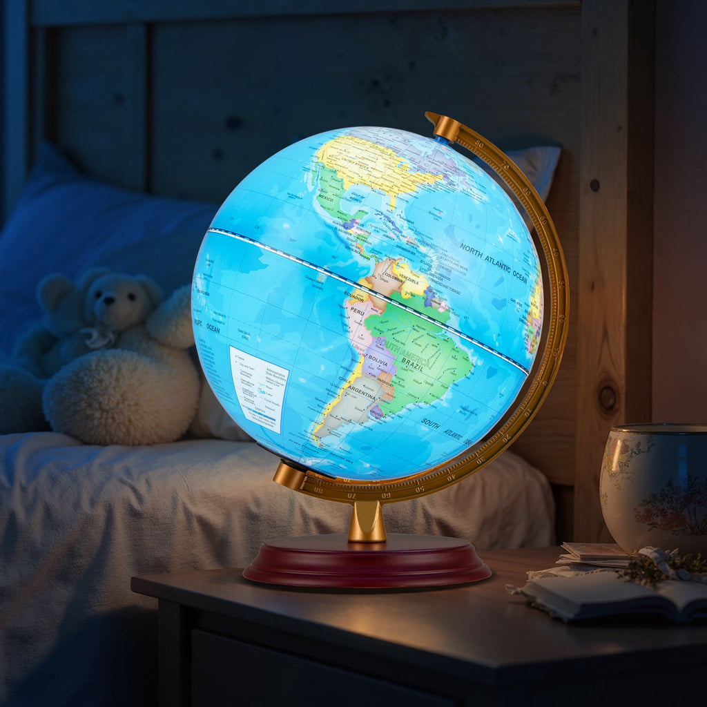 Gymax 8 Inch Illuminated World Globe Night Light up Globe Lamp Wooden
