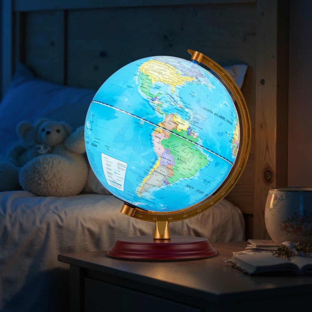 Barara King 8 Inch World Globe for Students with Wooden Stand and HD M