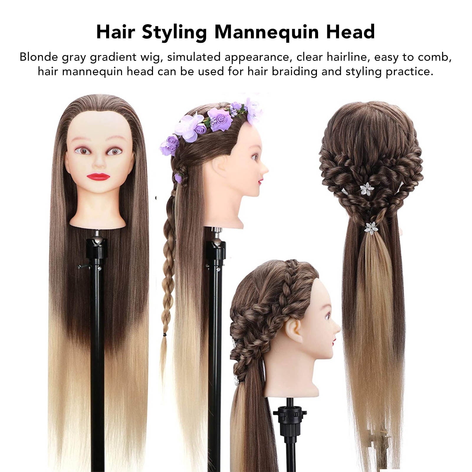 Yajisi Blonde Gray Gradient Synthetic Hair Mannequin Head Complete Set