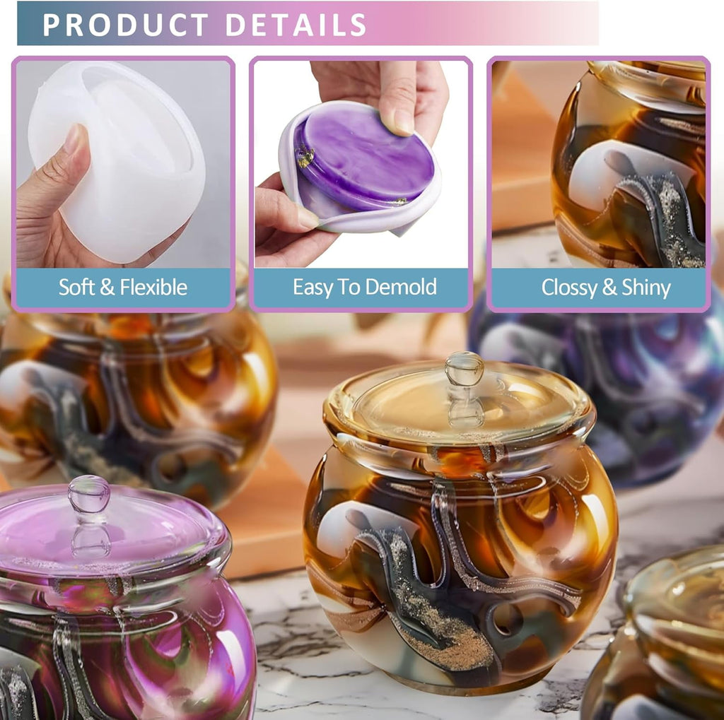 Jar Resin Molds Extra Large, Jars Silicone Molds with Lid for Epoxy Re