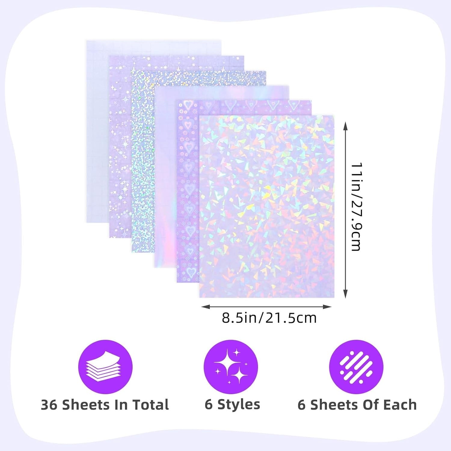36 Sheets Holographic Laminate Sheets Transparent Holographic Sticker