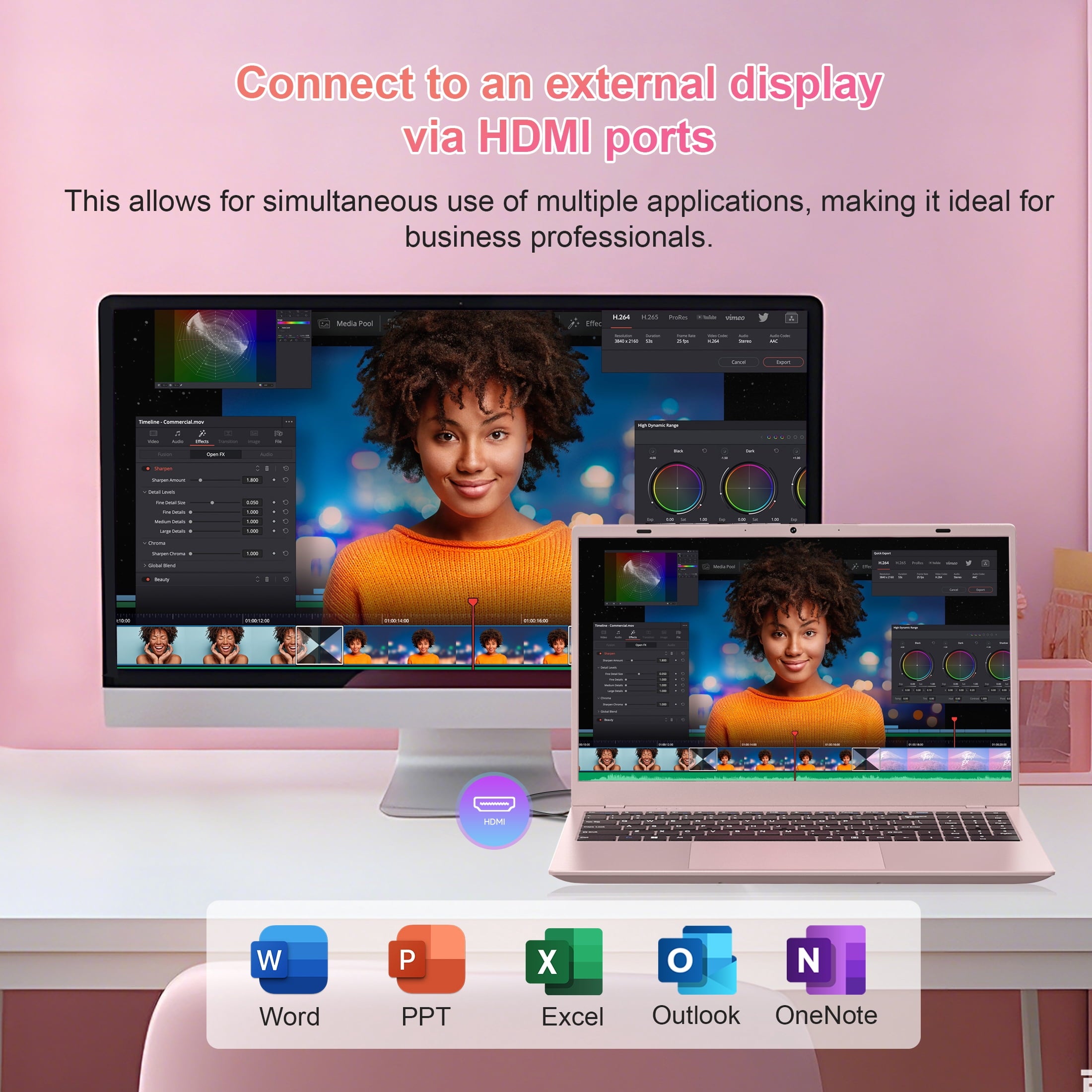 HPUMLSE 15.6" Pink Laptop Computer, 16GB RAM 512GB SSD, Intel Pentium