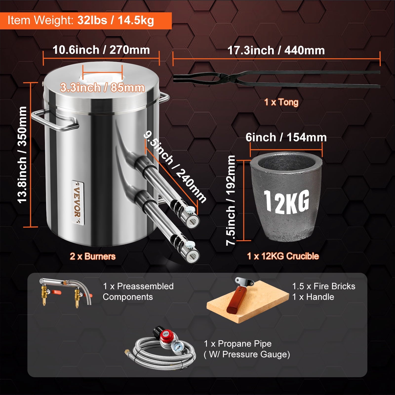 VEVOR Propane Melting Furnace Kit, 12KG Large Capacity Foundry Home Ki