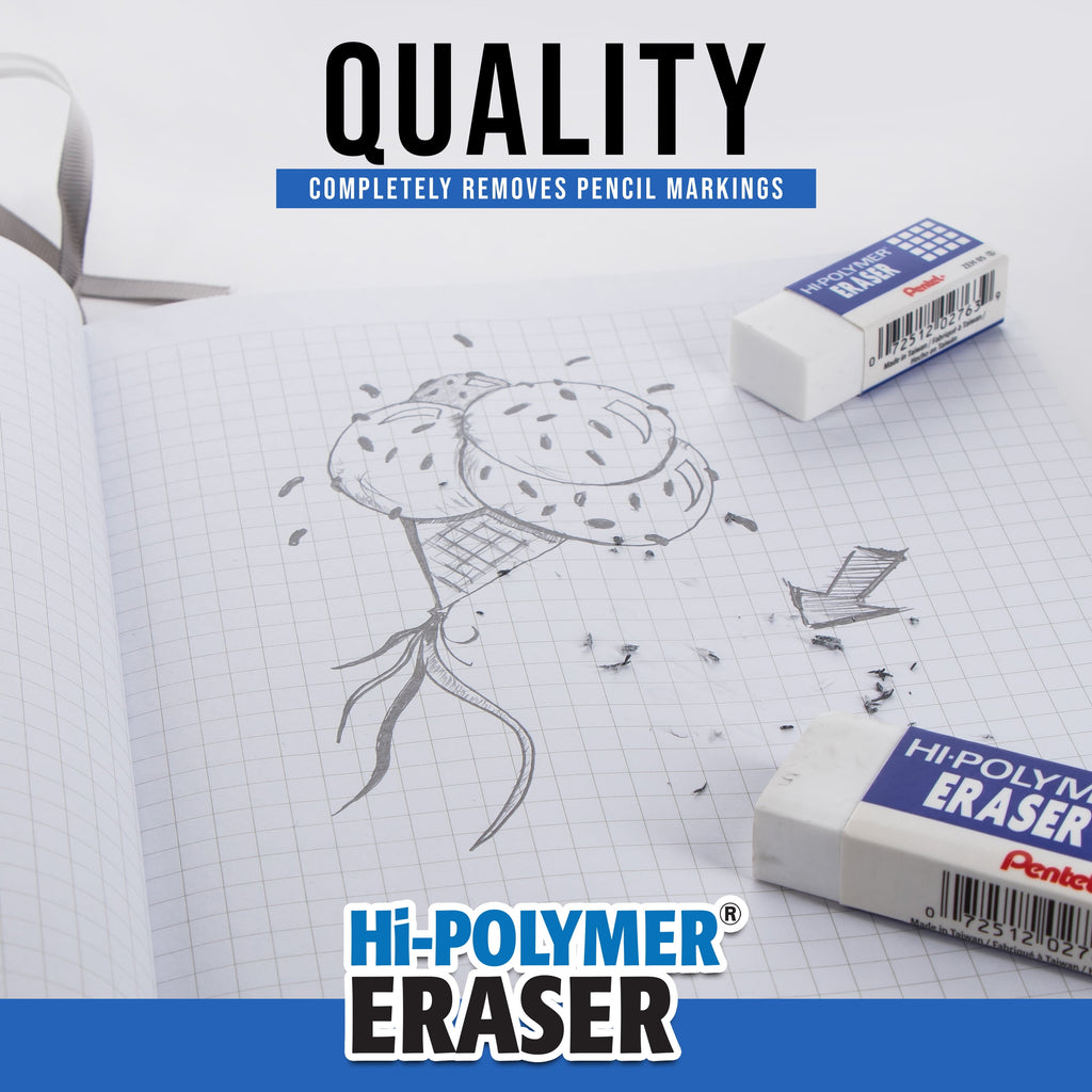 Pentel Hi-Polymer Block Eraser, Latex Free, White, Pack of 3 Erasers
