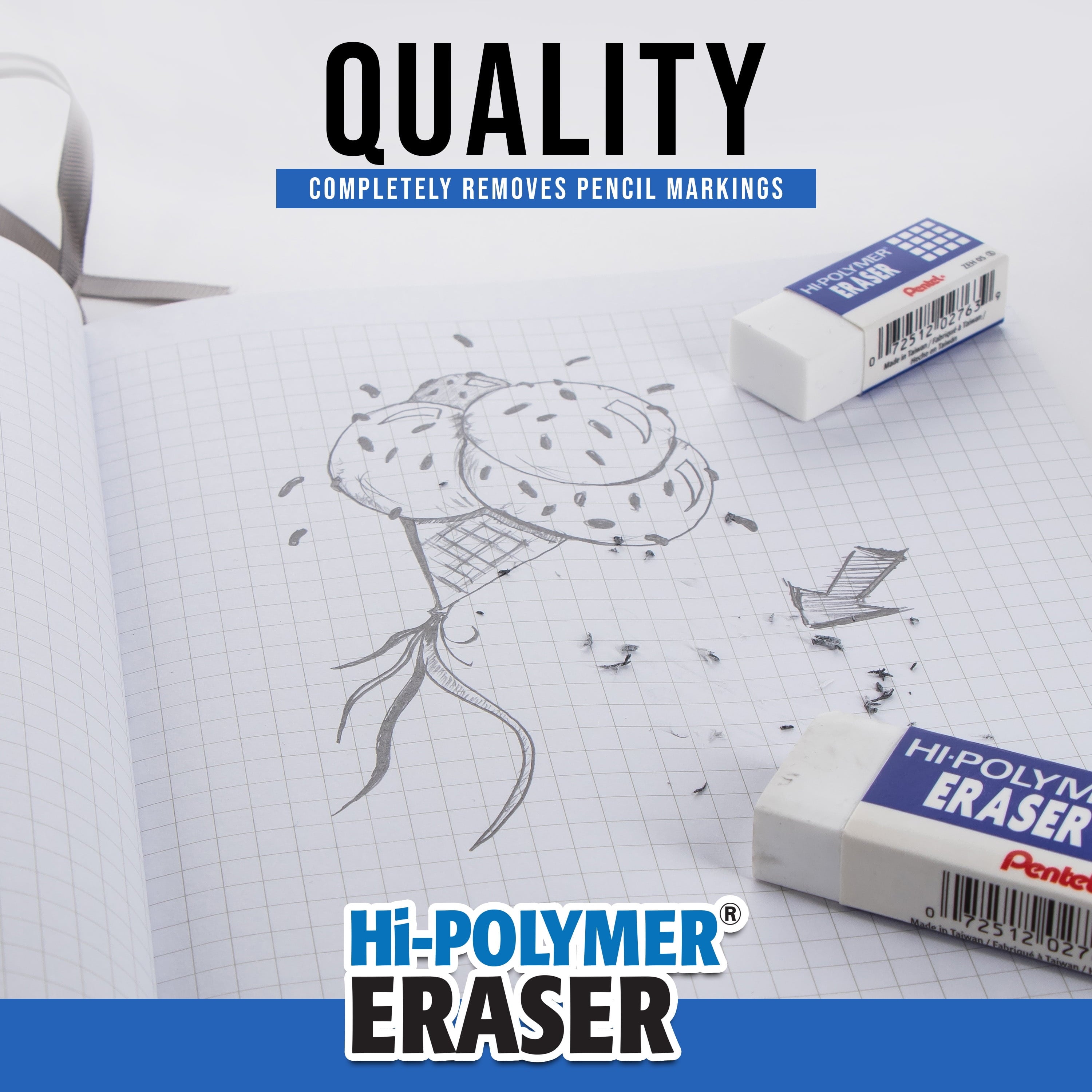 Pentel Hi-Polymer Block Eraser, Latex Free, White, Pack of 3 Erasers