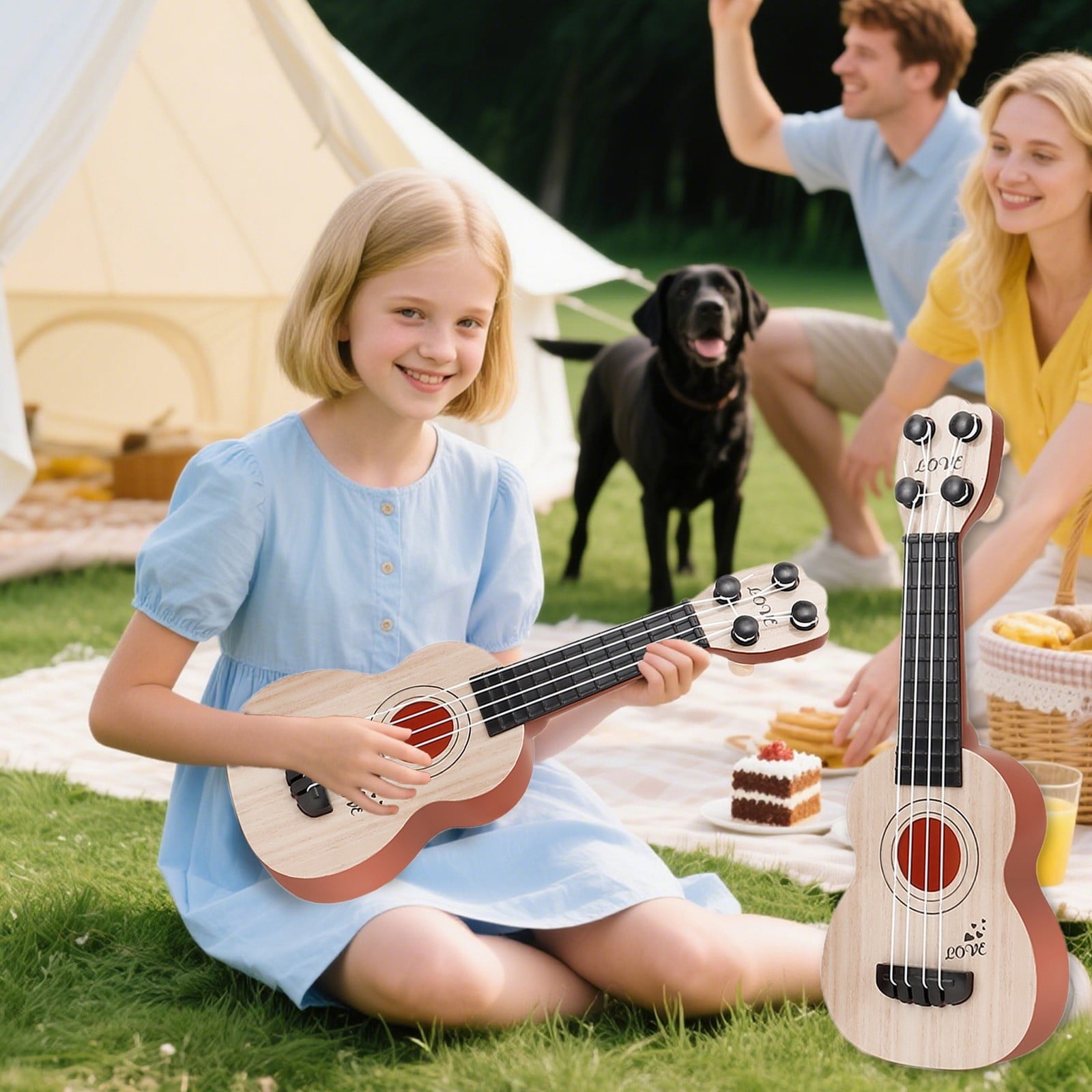 White Mini Ukulele Toy For Kids With Nylon Strings Educational Musical