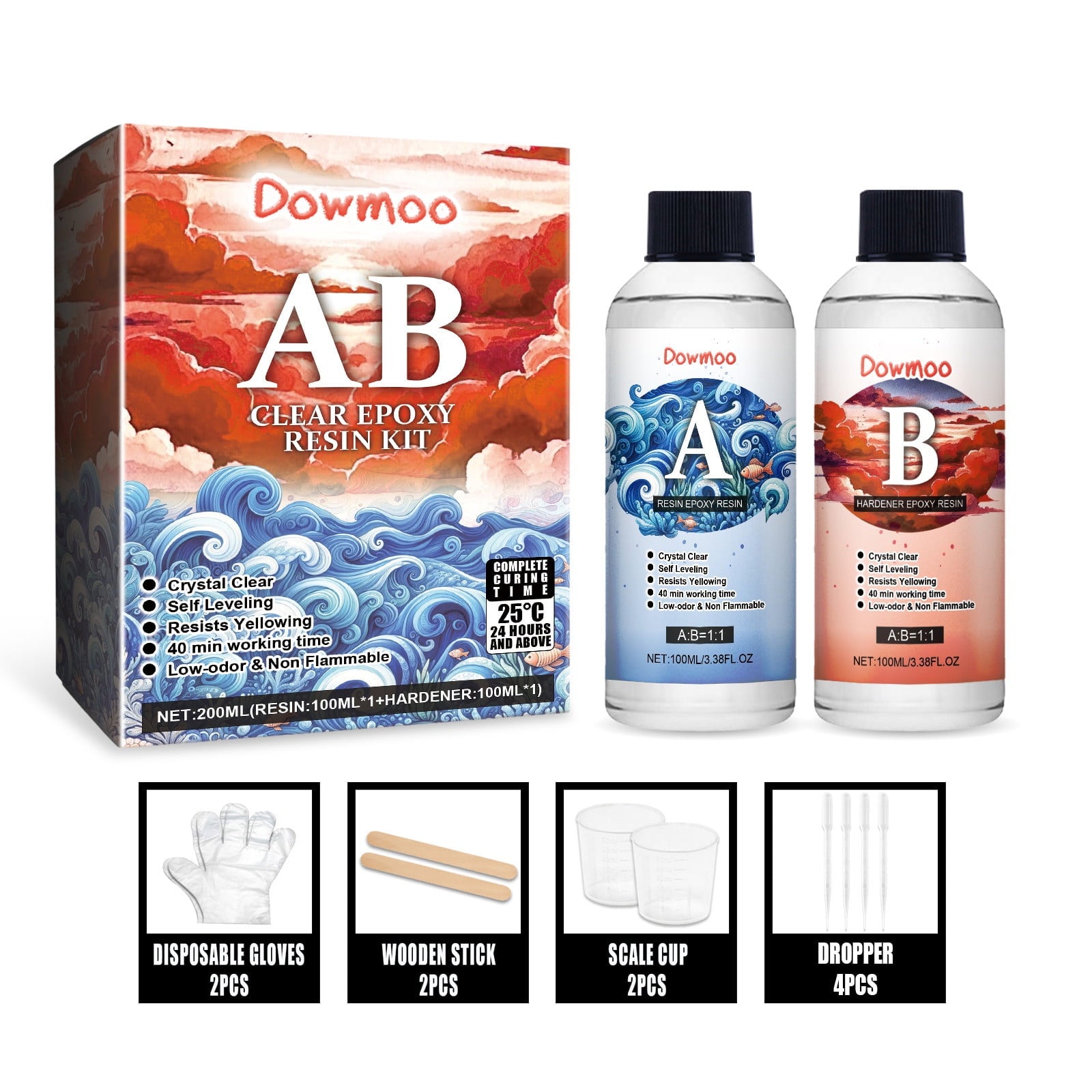 Crystal Clear Epoxy Resin Kit, Art Resin and Hardener Kit - No Bubble