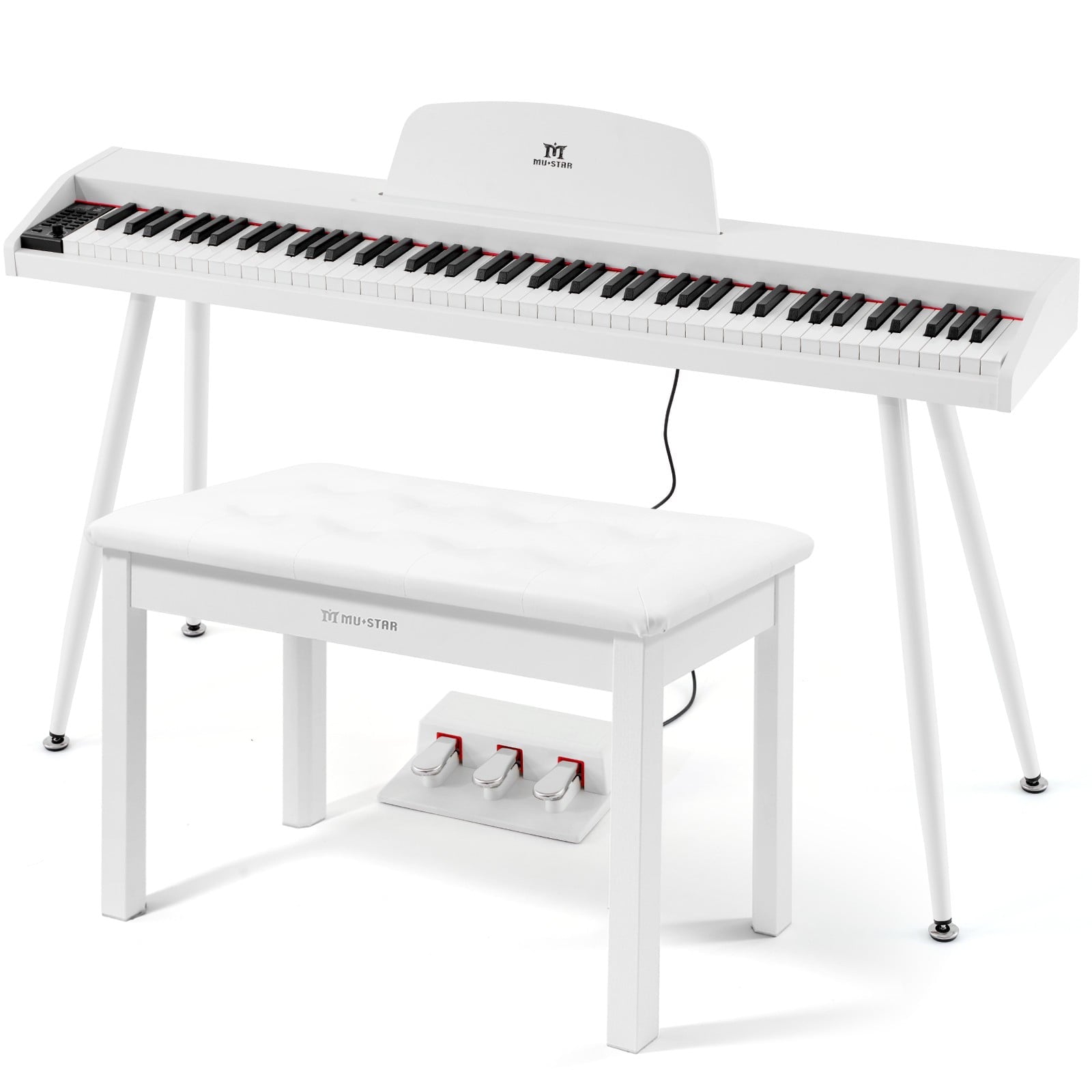 White 88Keys Semi Weighted Electric Digital Piano w/3-Pedal,USB/MIDI,S