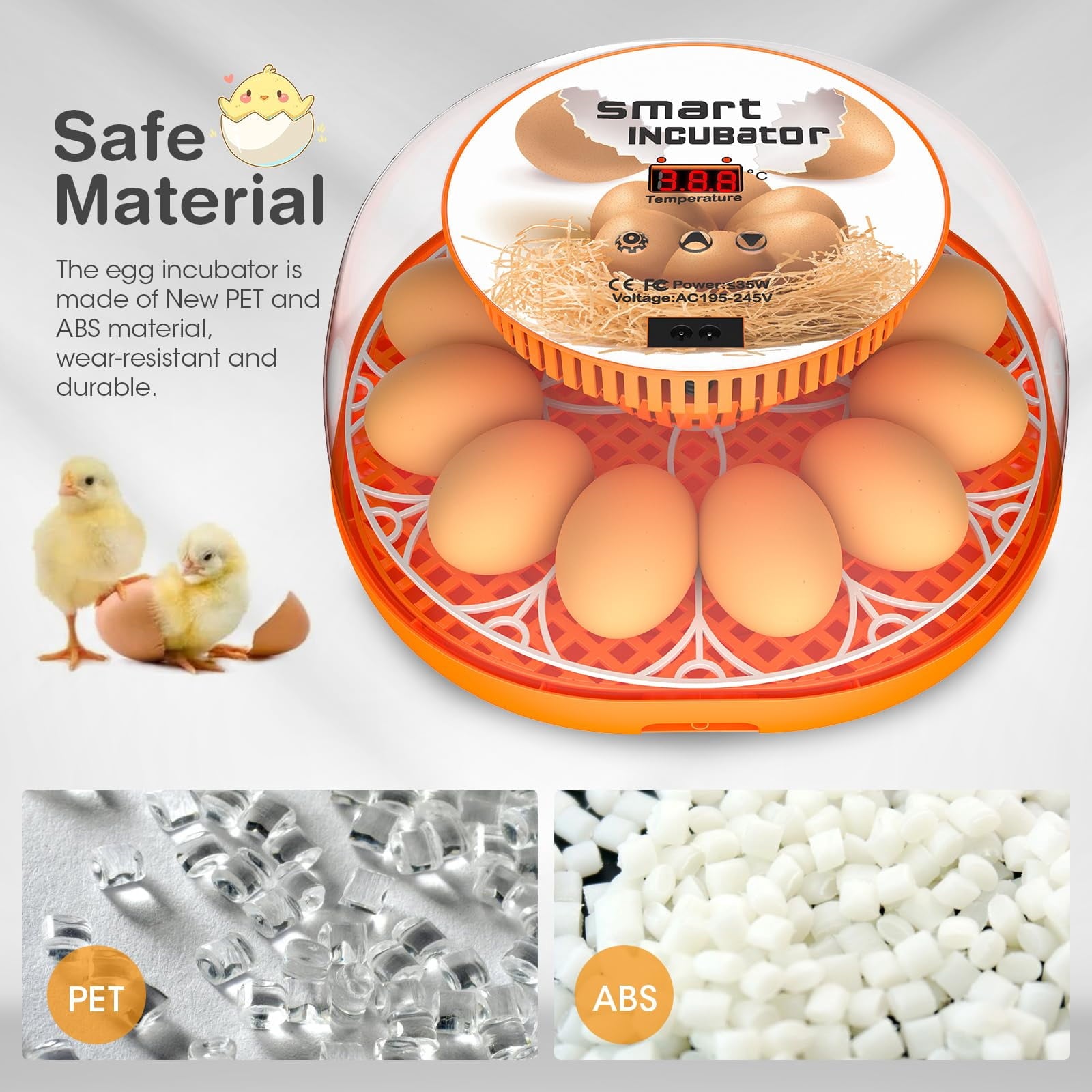 12 Egg Incubator with Automatic Egg Turning and Temperature Control, A
