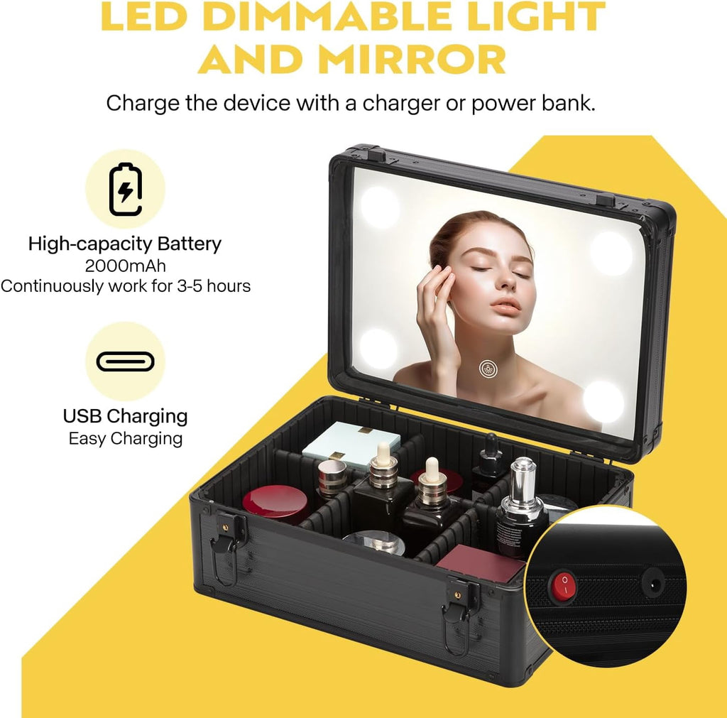 SPECSTAR 4 in 1 Rolling Makeup Train Case with Mirror of LED Lighted 3