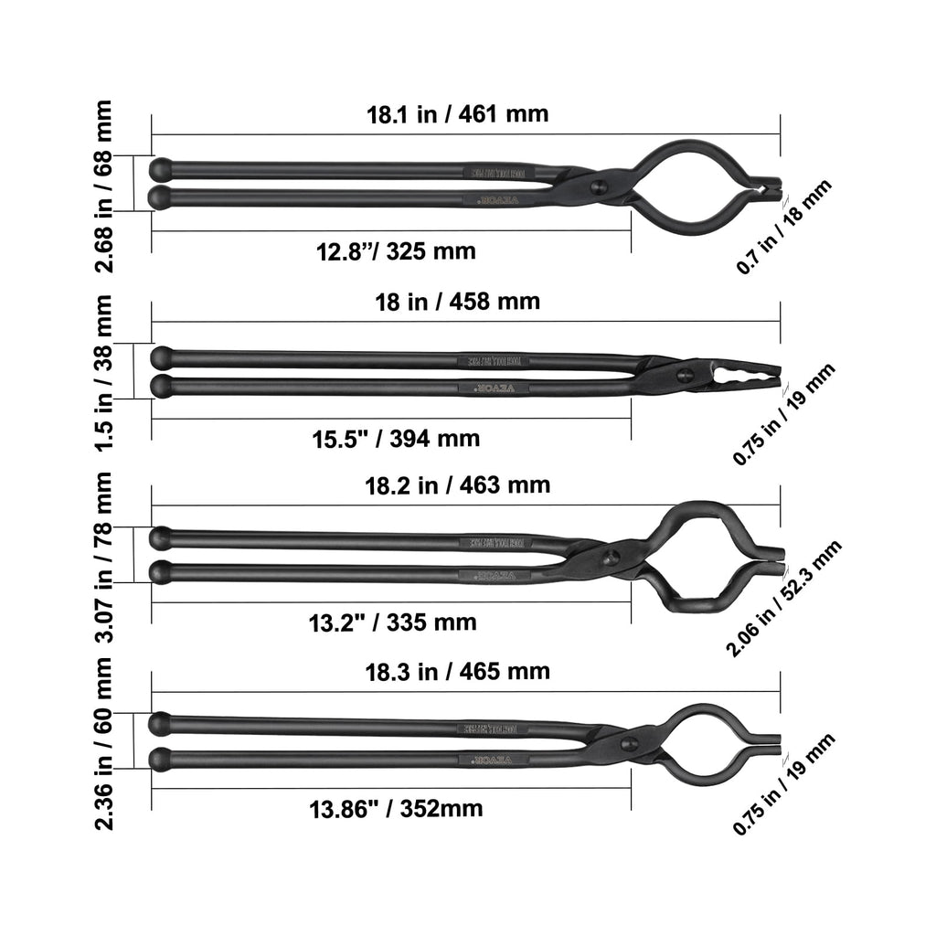 KFFKFF Blacksmith Tongs 18” 4 PCS V-Bit Bolt Wolf Jaw Z V-Bit Grippi