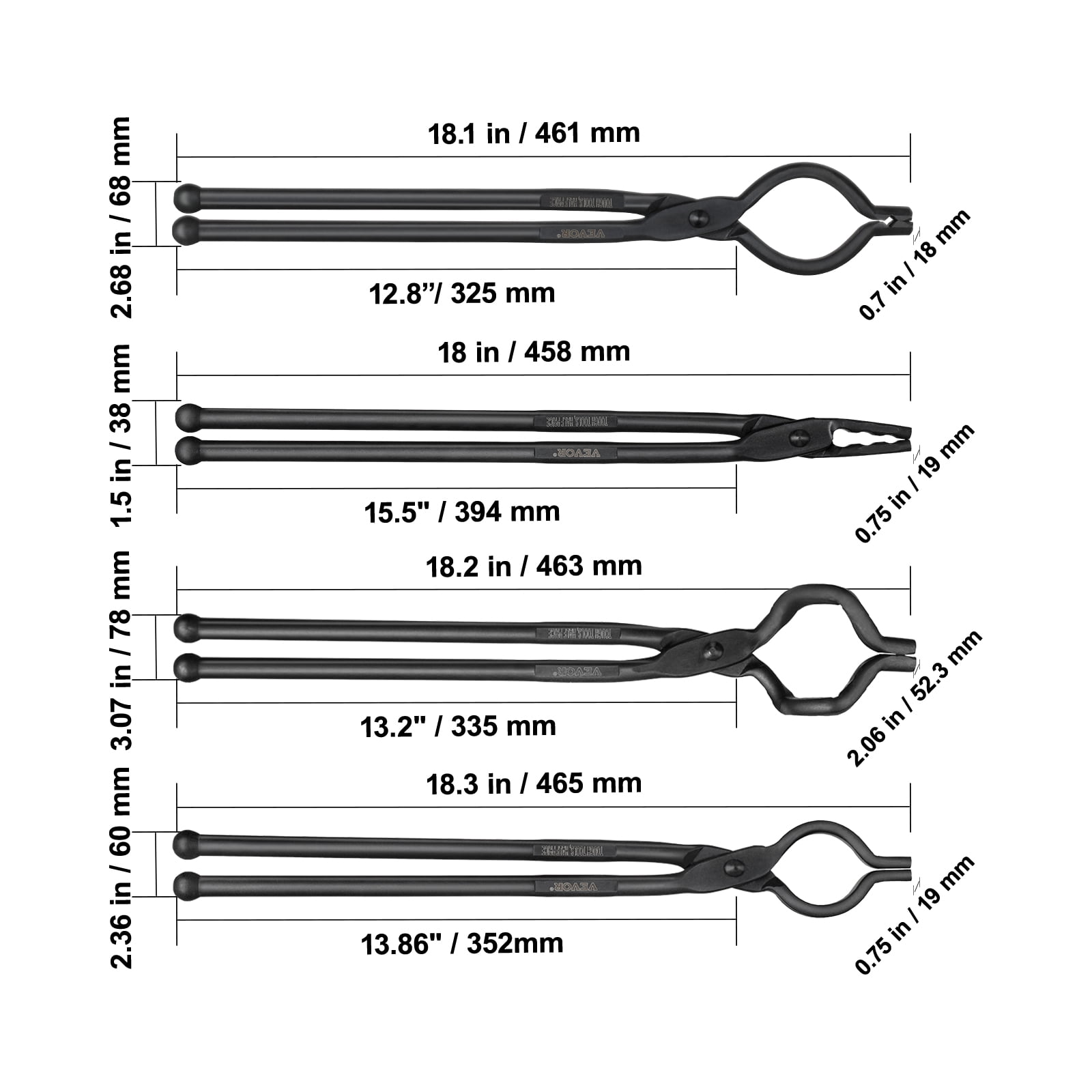 KFFKFF Blacksmith Tongs 18” 4 PCS V-Bit Bolt Wolf Jaw Z V-Bit Grippi