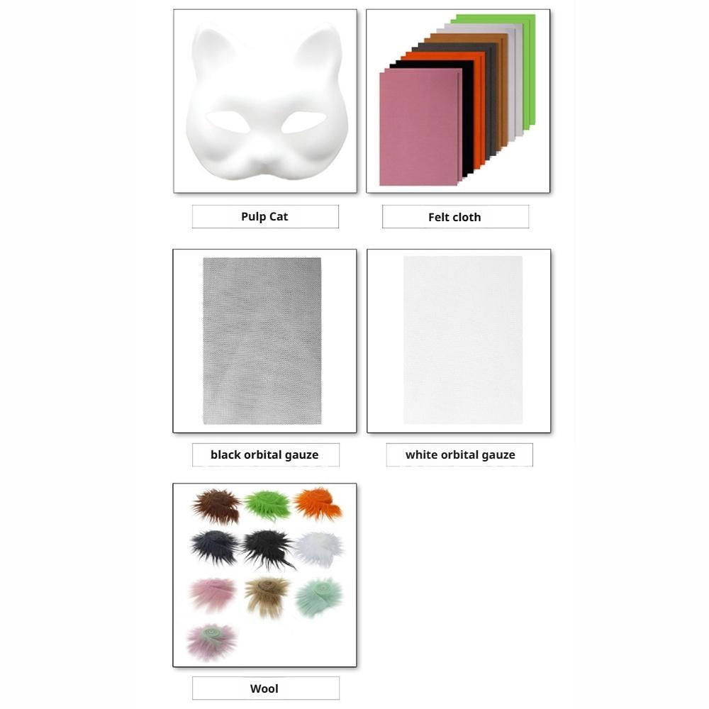 DIY Cat Mask Craft Kit, Blank Paper Mask with Colored Felt & Plush Fab