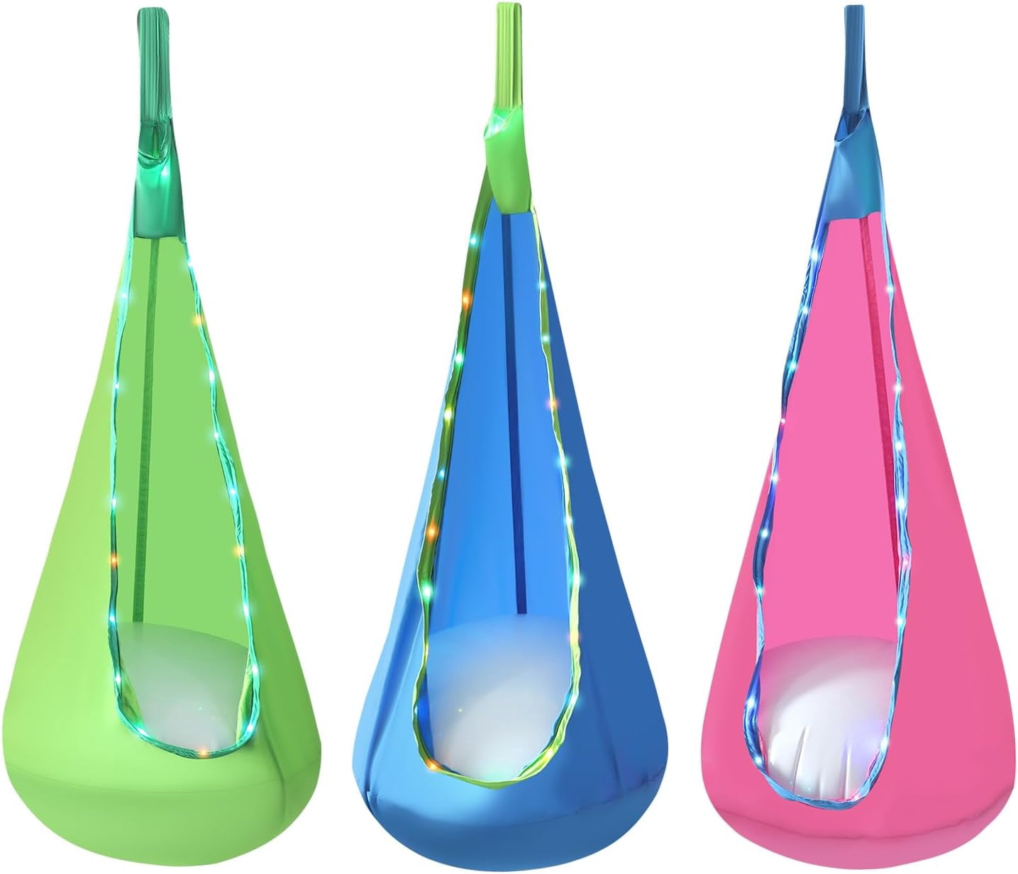 Kids Pod Swing Seat - Light Up Hammock Chair with Pillow, Indoor Outdo
