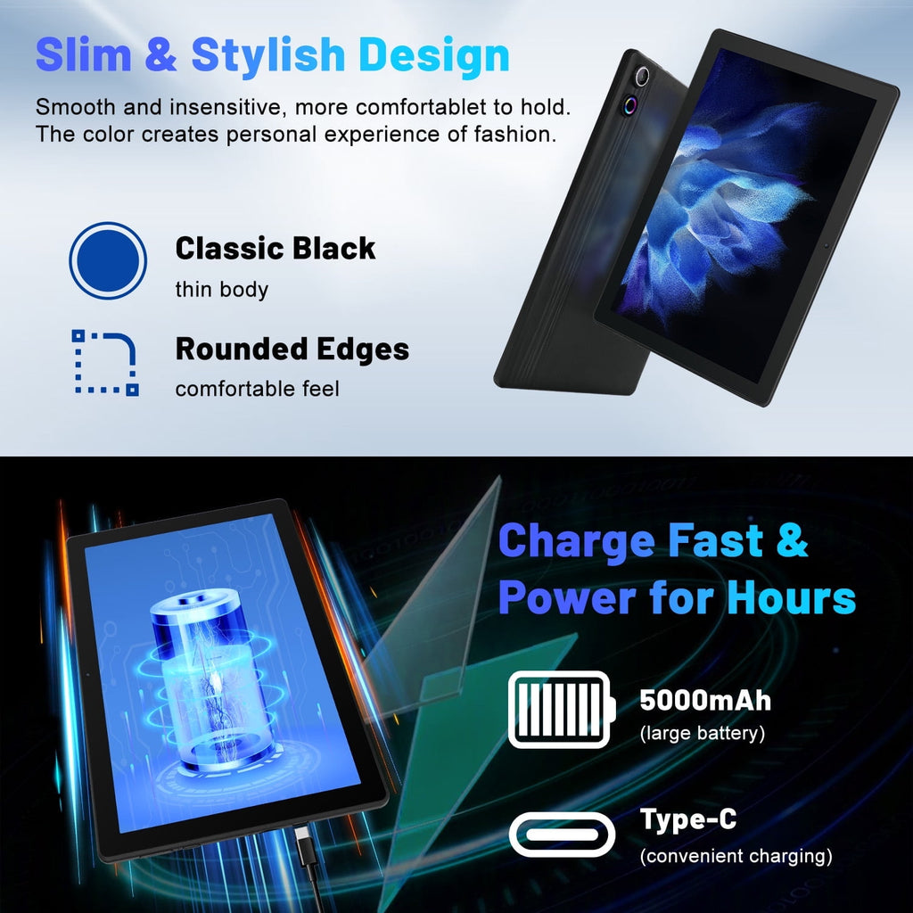 10.1 Inch Android 15 Tablet, Octa-Core Touch Screen Tablet, 10GB RAM+6