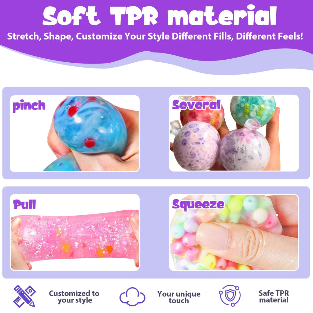 Austok DIY Stress Ball Making Kit, 15 PCS TPR Skins with Expander & Va