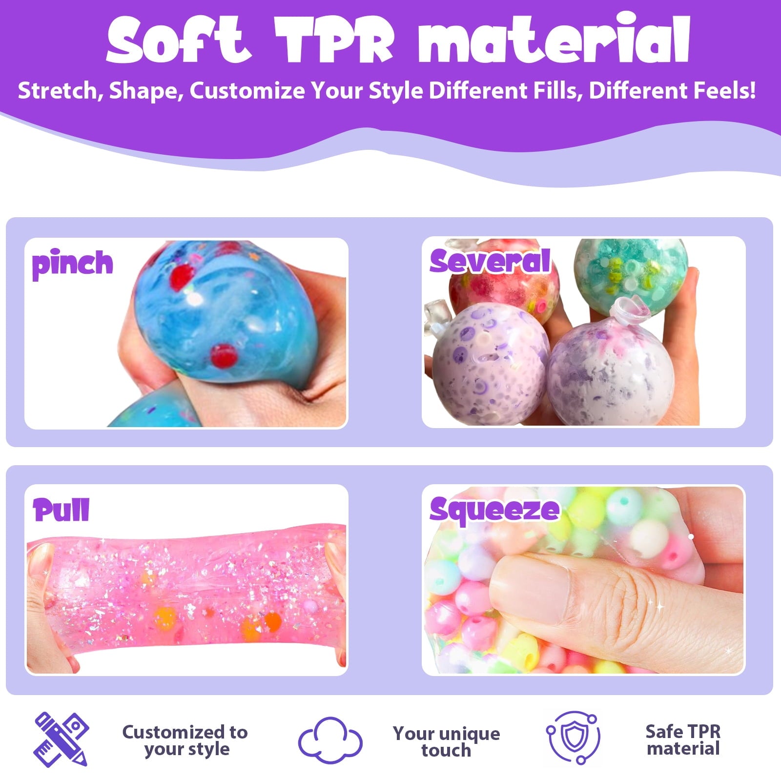 Austok DIY Stress Ball Making Kit, 15 PCS TPR Skins with Expander & Va
