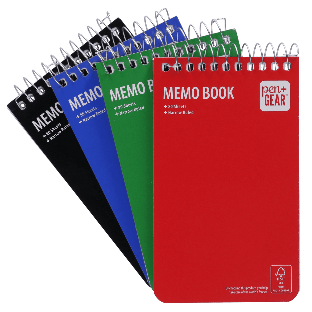 Pen + Gear Spiral Bound Ruled Paper Memo Book, 3 in x 5 in, 4 Pack, 80