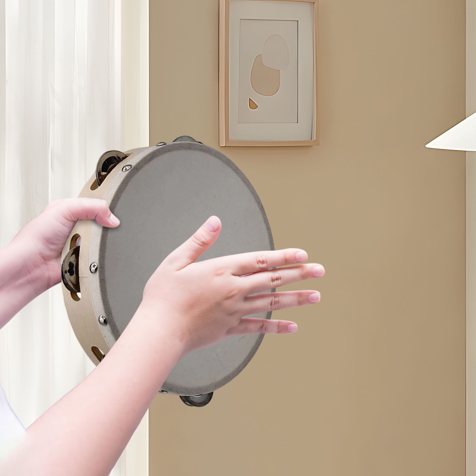 Hand Tambourine Drum for Kids | 4/6/7/8/9/10 Inch Poplar Wood | Alumin