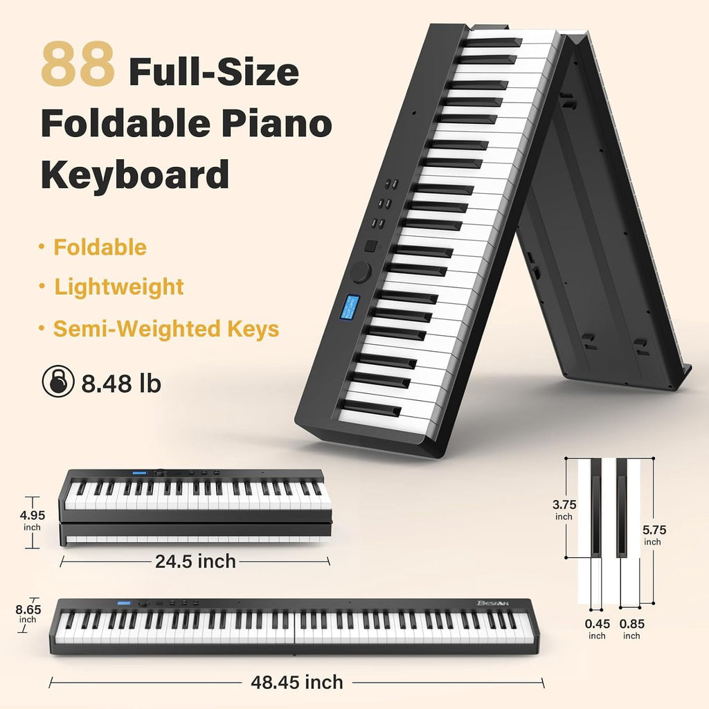 88-Key Foldable Digital Piano Keyboard with Portable Carrying Bag –