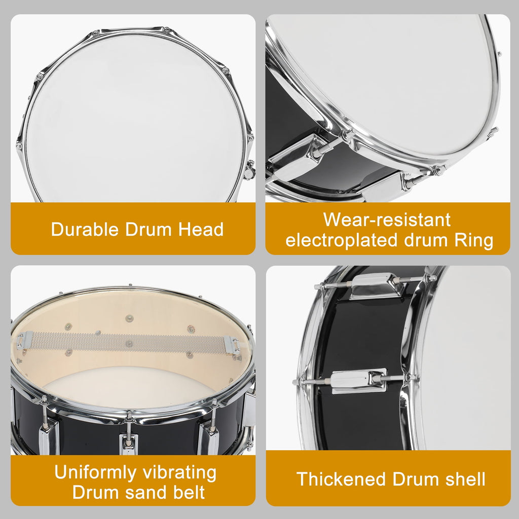 Snare Drum Set with Drumstick Holder, Snare Drum Bag, Strap, Mute Pad
